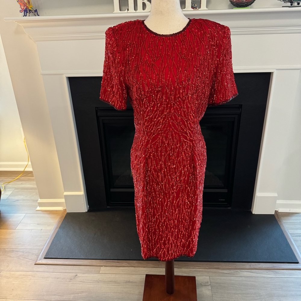 Stenay Vintage Red Silk Sequin Evening Dress | Size 8
